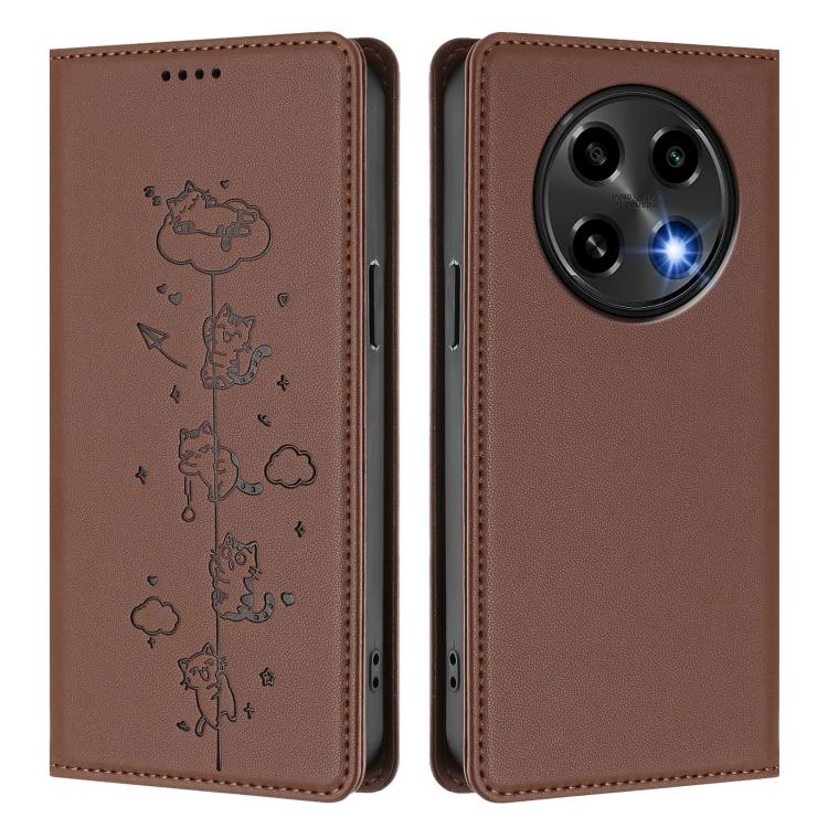 For OPPO A2 Pro 5G / F27 Pro 5G Cute Cats Embossed Magnetic RFID Vegan Leather Phone Case