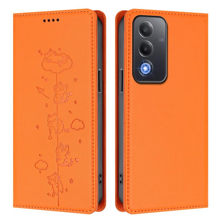For OPPO A5 / A3 Pro / K12x 5G Global Cute Cats Embossed Magnetic RFID Vegan Leather Phone Case