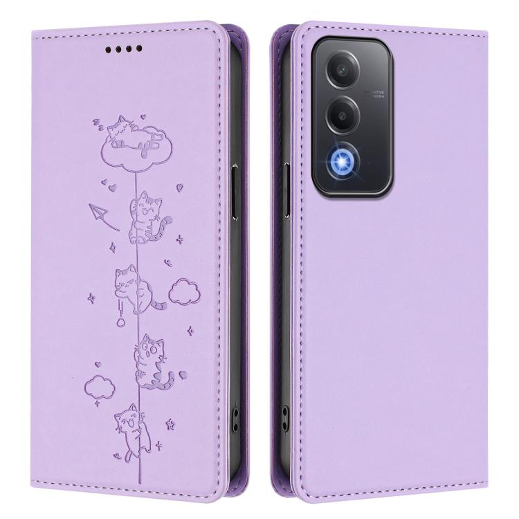 For OPPO A5 / A3 Pro / K12x 5G Global Cute Cats Embossed Magnetic RFID Vegan Leather Phone Case