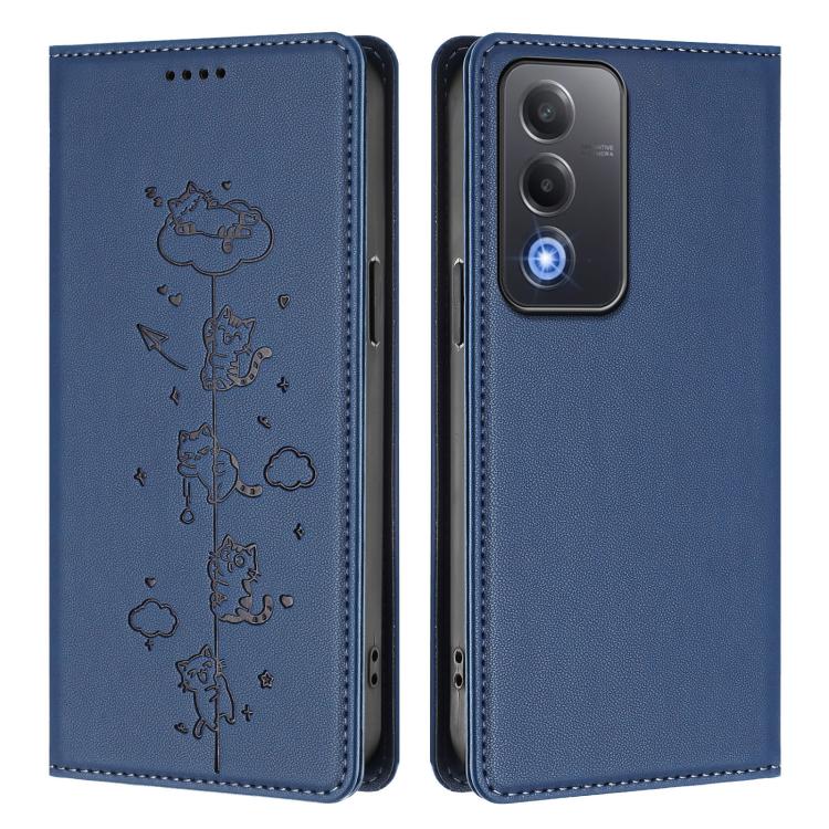 For OPPO A5 / A3 Pro / K12x 5G Global Cute Cats Embossed Magnetic RFID Vegan Leather Phone Case