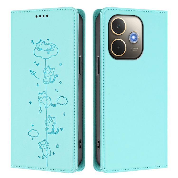 For OPPO A5 Pro 4G / 5G Global Cute Cats Embossed Magnetic RFID Vegan Leather Phone Case