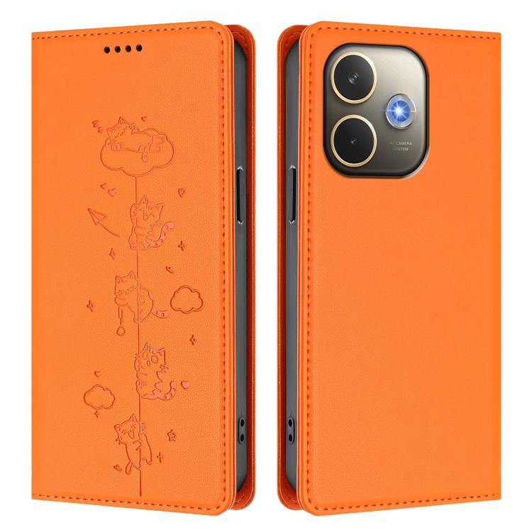 For OPPO A5 Pro 4G / 5G Global Cute Cats Embossed Magnetic RFID Vegan Leather Phone Case