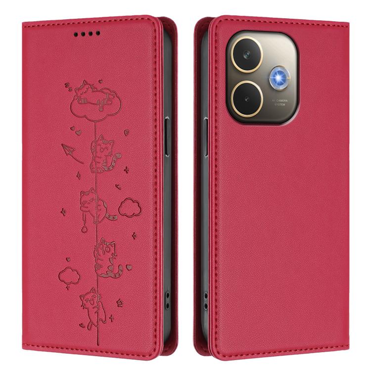 For OPPO A5 Pro 4G / 5G Global Cute Cats Embossed Magnetic RFID Vegan Leather Phone Case
