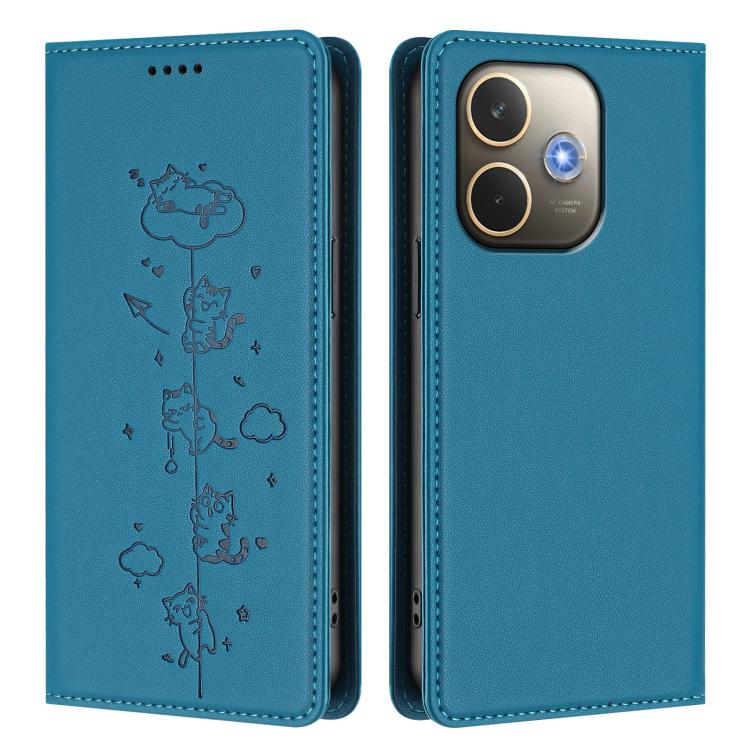 For OPPO A5 Pro 4G / 5G Global Cute Cats Embossed Magnetic RFID Vegan Leather Phone Case