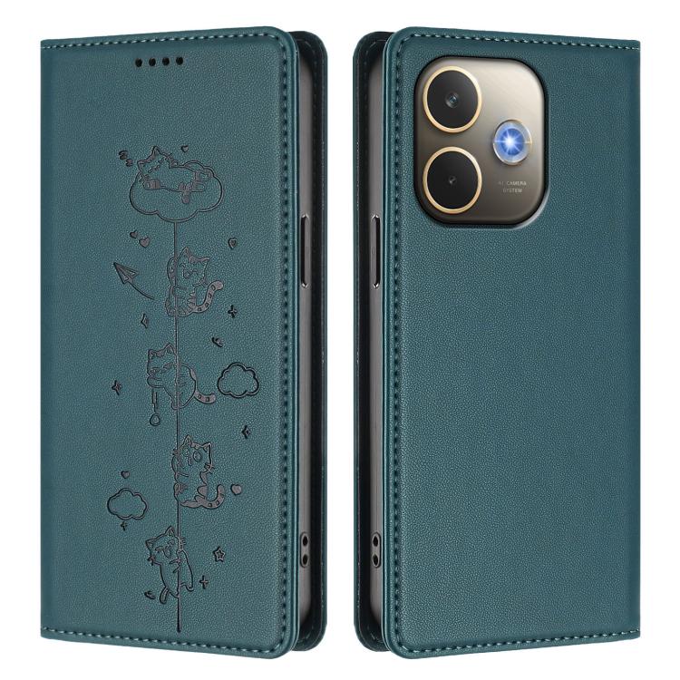 For OPPO A5 Pro 4G / 5G Global Cute Cats Embossed Magnetic RFID Vegan Leather Phone Case