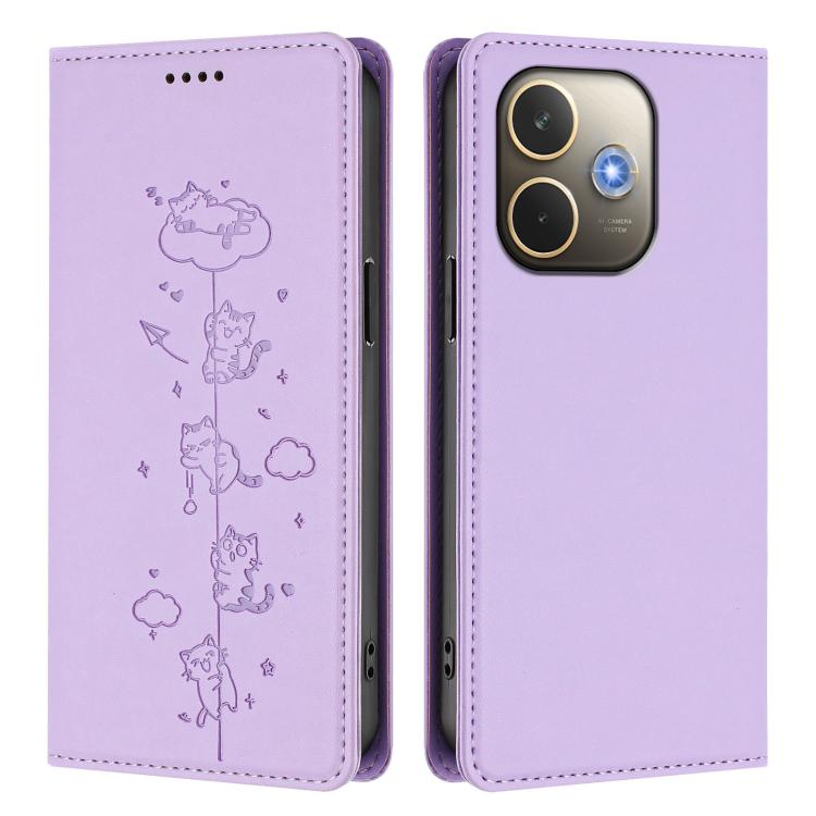 For OPPO A5 Pro 4G / 5G Global Cute Cats Embossed Magnetic RFID Vegan Leather Phone Case
