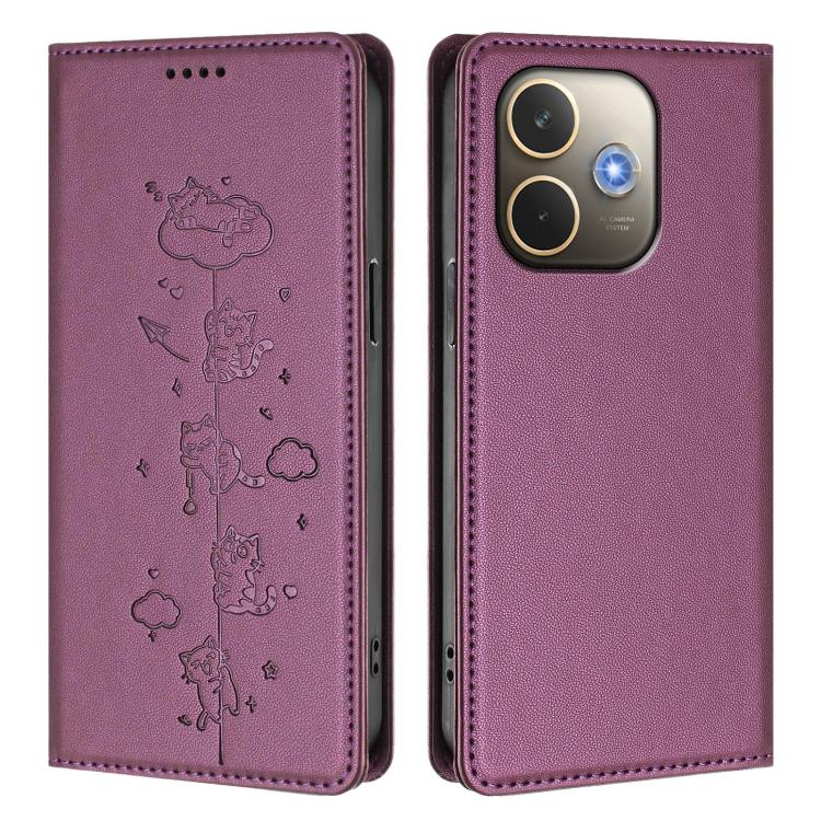 For OPPO A5 Pro 4G / 5G Global Cute Cats Embossed Magnetic RFID Vegan Leather Phone Case