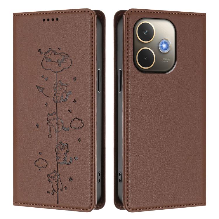 For OPPO A5 Pro 4G / 5G Global Cute Cats Embossed Magnetic RFID Vegan Leather Phone Case