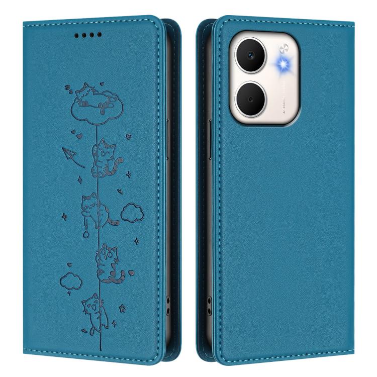 For OPPO A5x 4G / 5G Global Cute Cats Embossed Magnetic RFID Vegan Leather Phone Case