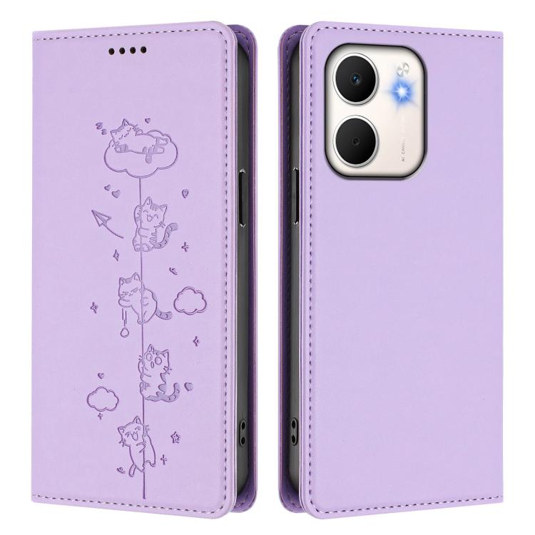 For OPPO A5x 4G / 5G Global Cute Cats Embossed Magnetic RFID Vegan Leather Phone Case