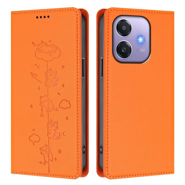 For OPPO A3x 4G / 5G Global Cute Cats Embossed Magnetic RFID Vegan Leather Phone Case
