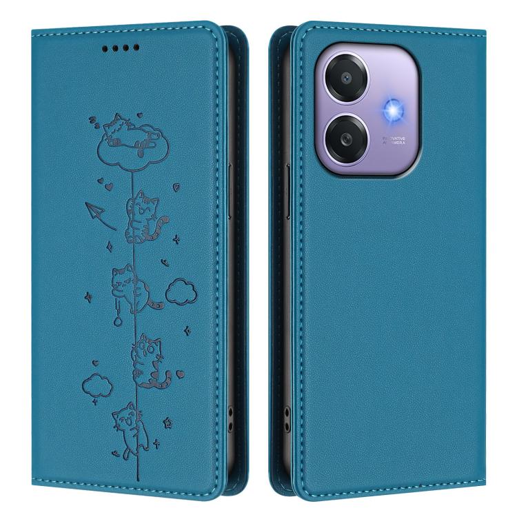 For OPPO A3x 4G / 5G Global Cute Cats Embossed Magnetic RFID Vegan Leather Phone Case