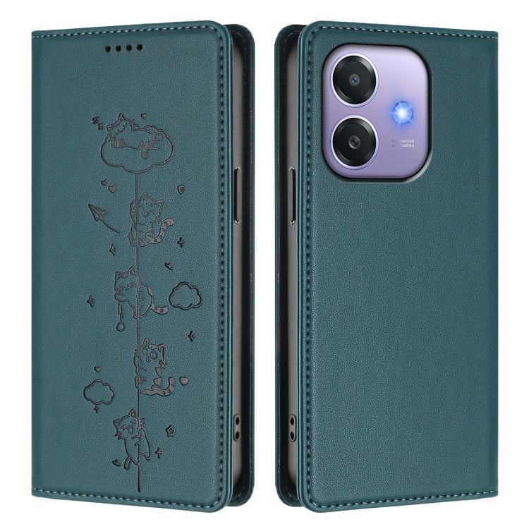 For OPPO A3x 4G / 5G Global Cute Cats Embossed Magnetic RFID Vegan Leather Phone Case