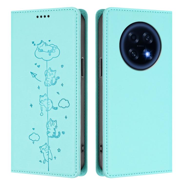 For OPPO A6 GT 5G / F31 Pro+ Cute Cats Embossed Magnetic RFID Vegan Leather Phone Case