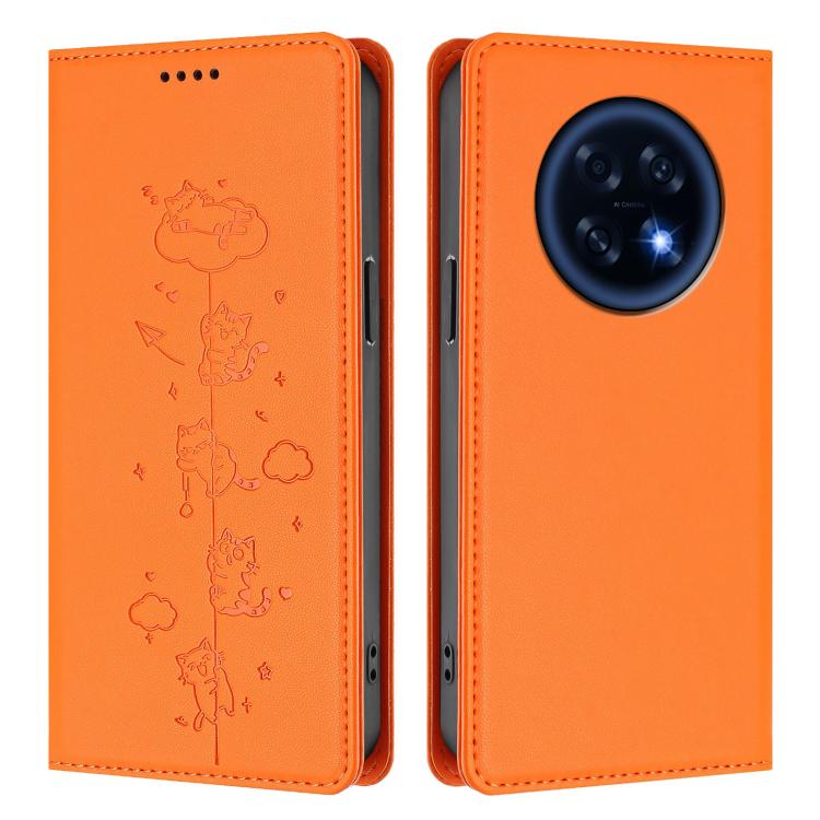 For OPPO A6 GT 5G / F31 Pro+ Cute Cats Embossed Magnetic RFID Vegan Leather Phone Case
