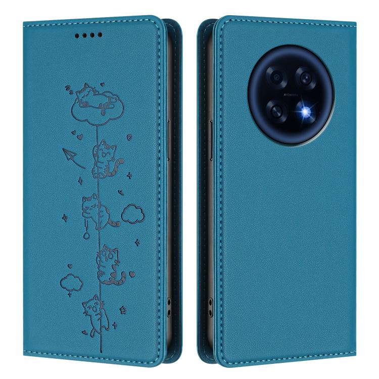 For OPPO A6 GT 5G / F31 Pro+ Cute Cats Embossed Magnetic RFID Vegan Leather Phone Case