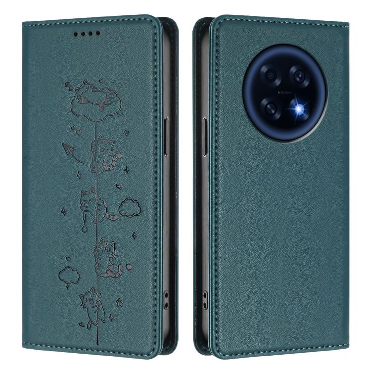For OPPO A6 GT 5G / F31 Pro+ Cute Cats Embossed Magnetic RFID Vegan Leather Phone Case