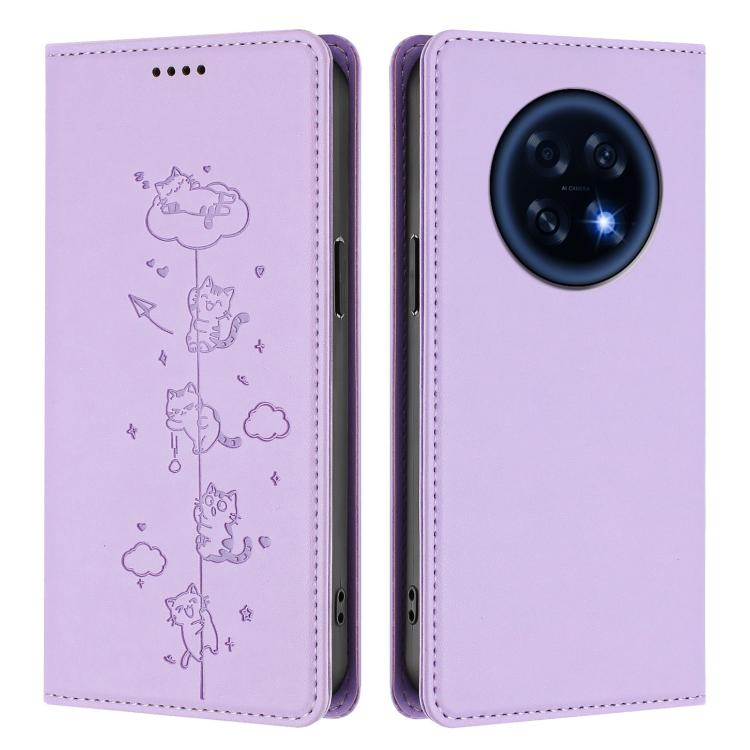 For OPPO A6 GT 5G / F31 Pro+ Cute Cats Embossed Magnetic RFID Vegan Leather Phone Case