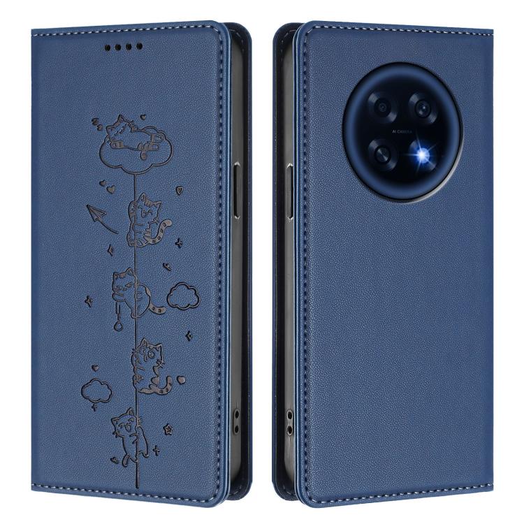 For OPPO A6 GT 5G / F31 Pro+ Cute Cats Embossed Magnetic RFID Vegan Leather Phone Case