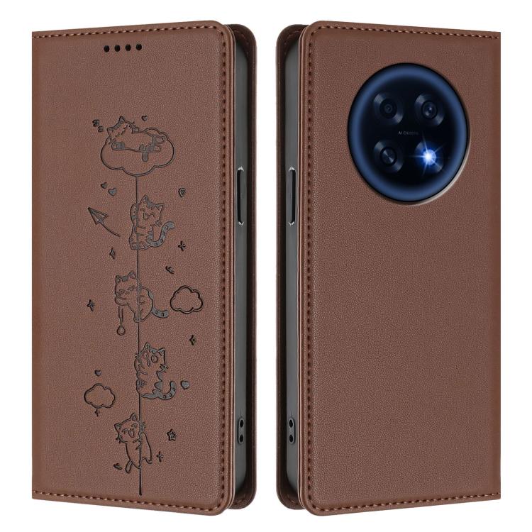 For OPPO A6 GT 5G / F31 Pro+ Cute Cats Embossed Magnetic RFID Vegan Leather Phone Case