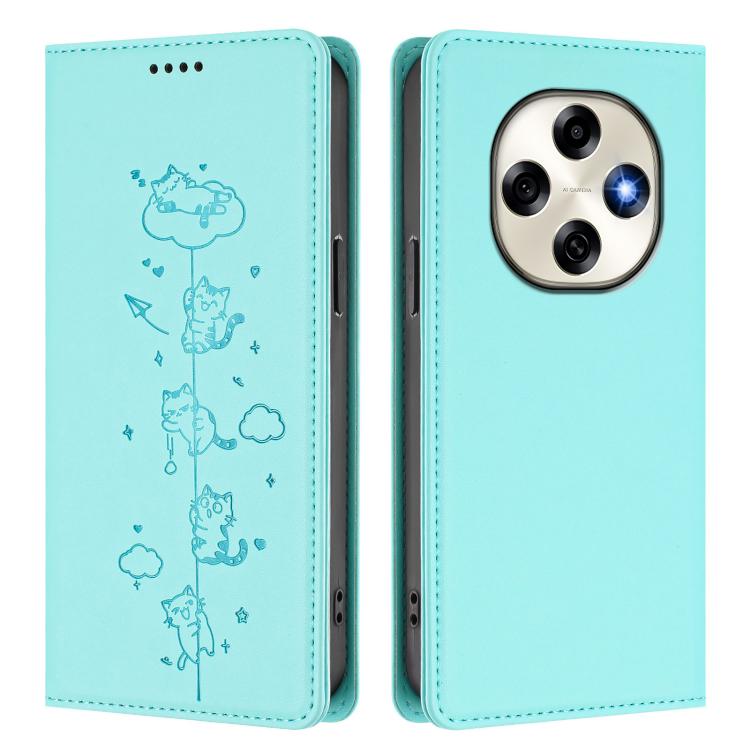 For OPPO F31 Pro Cute Cats Embossed Magnetic RFID Vegan Leather Phone Case