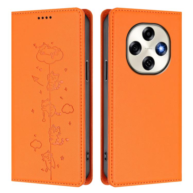 For OPPO F31 Pro Cute Cats Embossed Magnetic RFID Vegan Leather Phone Case