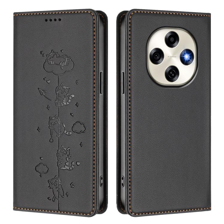 For OPPO F31 Pro Cute Cats Embossed Magnetic RFID Vegan Leather Phone Case