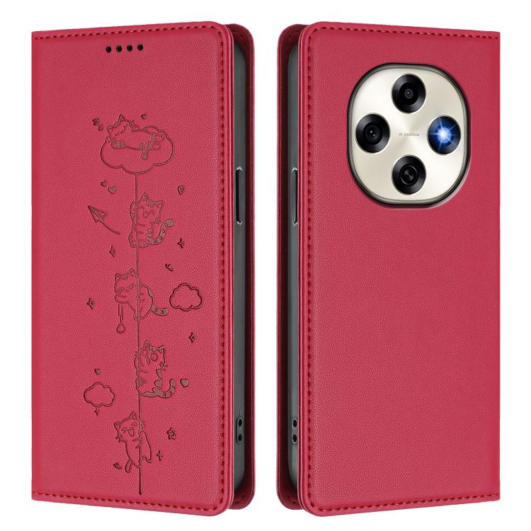 For OPPO F31 Pro Cute Cats Embossed Magnetic RFID Vegan Leather Phone Case