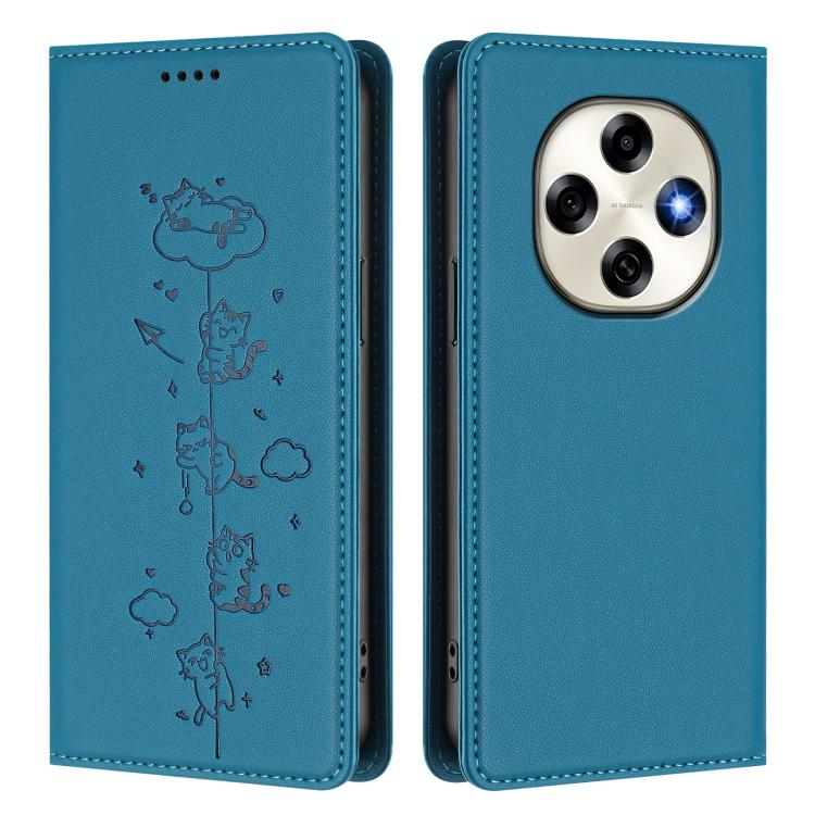 For OPPO F31 Pro Cute Cats Embossed Magnetic RFID Vegan Leather Phone Case