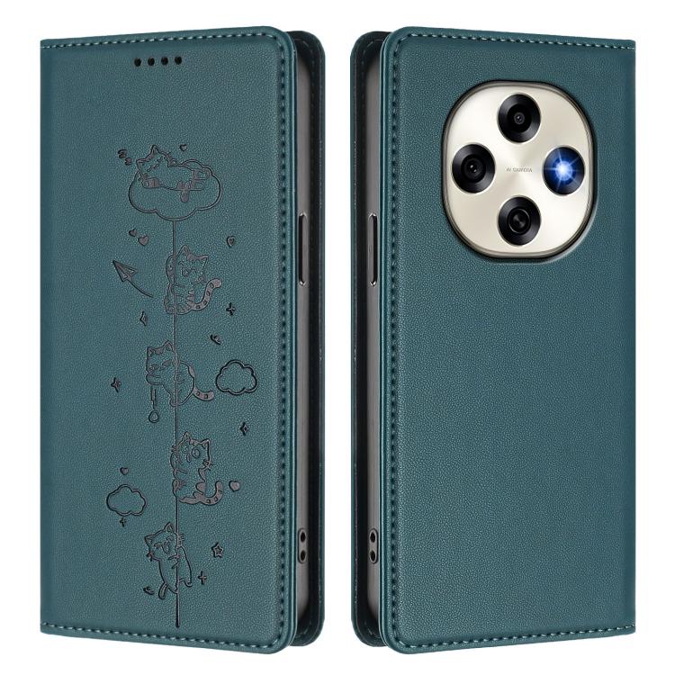For OPPO F31 Pro Cute Cats Embossed Magnetic RFID Vegan Leather Phone Case