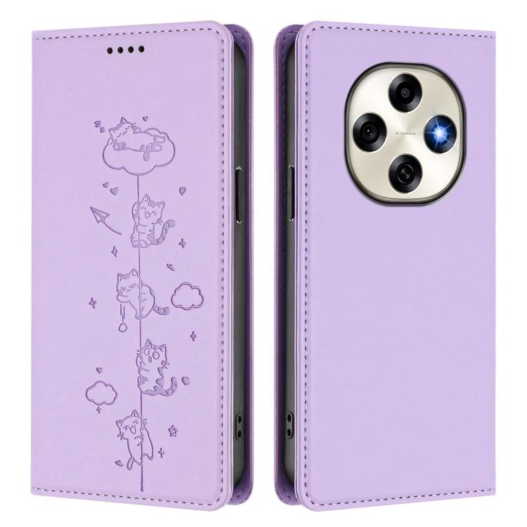 For OPPO F31 Pro Cute Cats Embossed Magnetic RFID Vegan Leather Phone Case