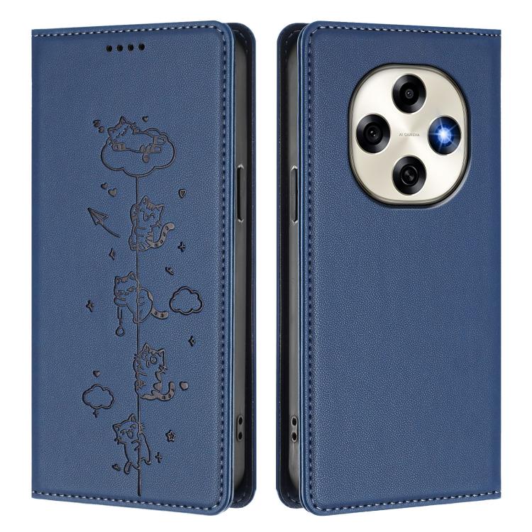 For OPPO F31 Pro Cute Cats Embossed Magnetic RFID Vegan Leather Phone Case