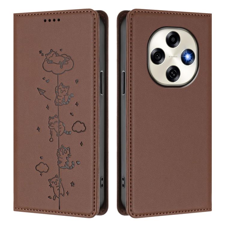 For OPPO F31 Pro Cute Cats Embossed Magnetic RFID Vegan Leather Phone Case