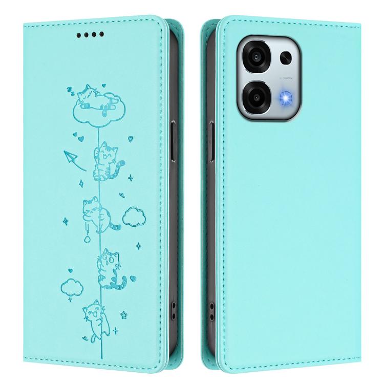 For OPPO F31 5G / A6 Pro 4G / 5G Global Cute Cats Embossed Magnetic RFID Vegan Leather Phone Case