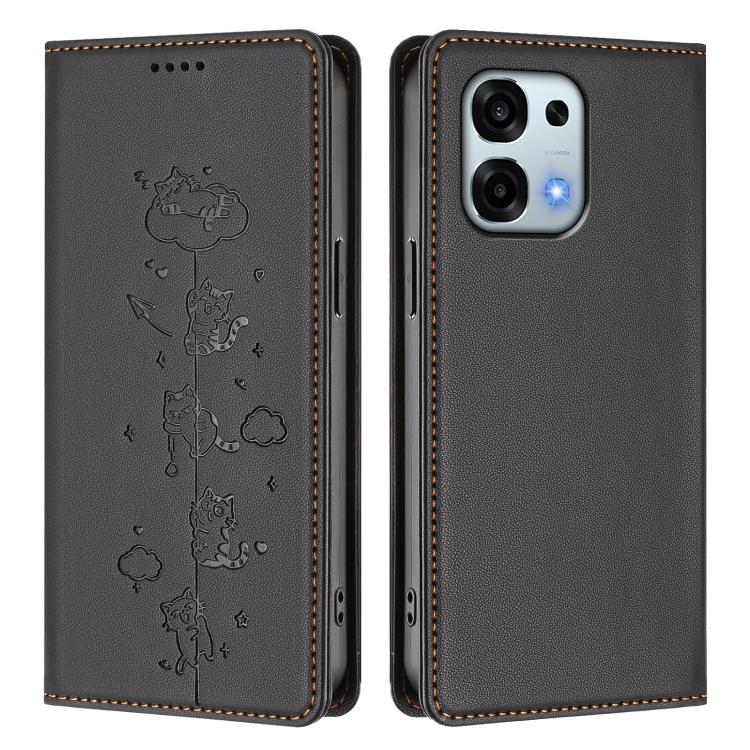For OPPO F31 5G / A6 Pro 4G / 5G Global Cute Cats Embossed Magnetic RFID Vegan Leather Phone Case