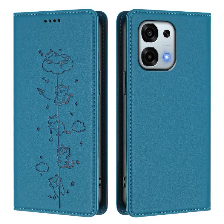 For OPPO F31 5G / A6 Pro 4G / 5G Global Cute Cats Embossed Magnetic RFID Vegan Leather Phone Case