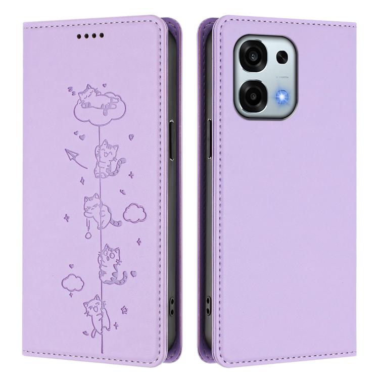 For OPPO F31 5G / A6 Pro 4G / 5G Global Cute Cats Embossed Magnetic RFID Vegan Leather Phone Case