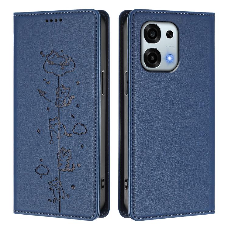 For OPPO F31 5G / A6 Pro 4G / 5G Global Cute Cats Embossed Magnetic RFID Vegan Leather Phone Case