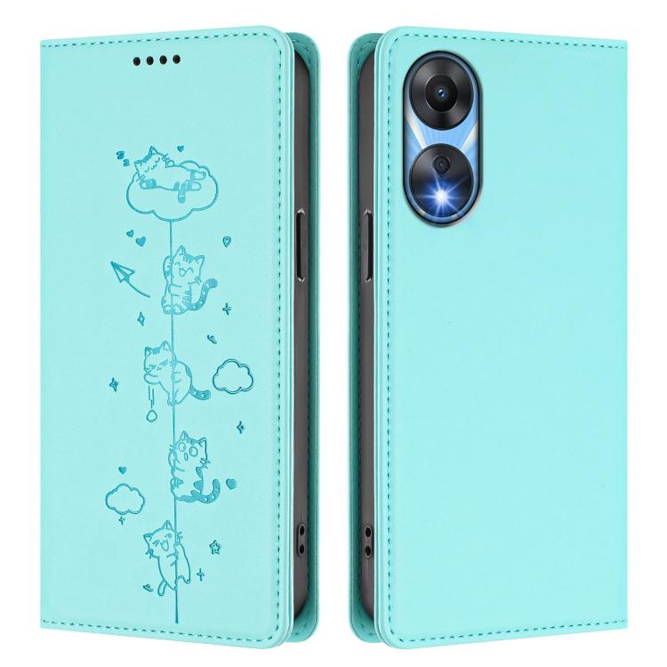 For OPPO A78 5G / A1x 5G Global Cute Cats Embossed Magnetic RFID Vegan Leather Phone Case