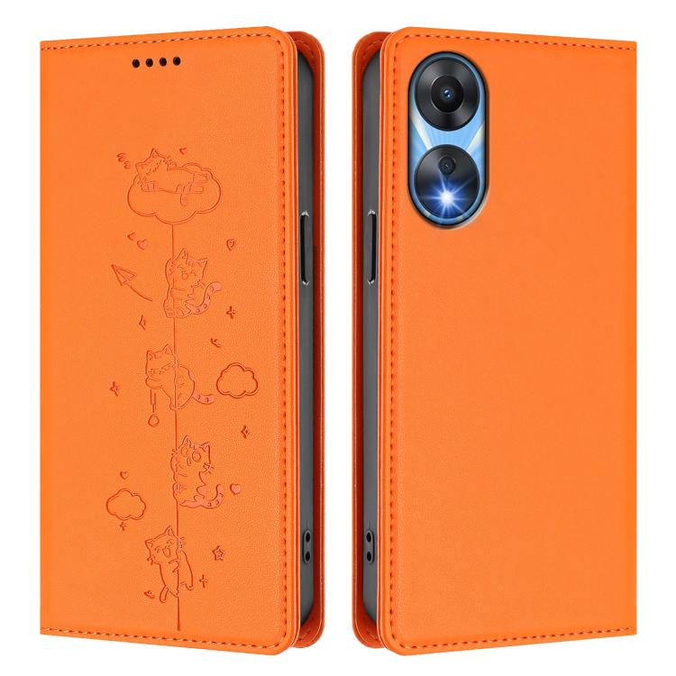 For OPPO A78 5G / A1x 5G Global Cute Cats Embossed Magnetic RFID Vegan Leather Phone Case