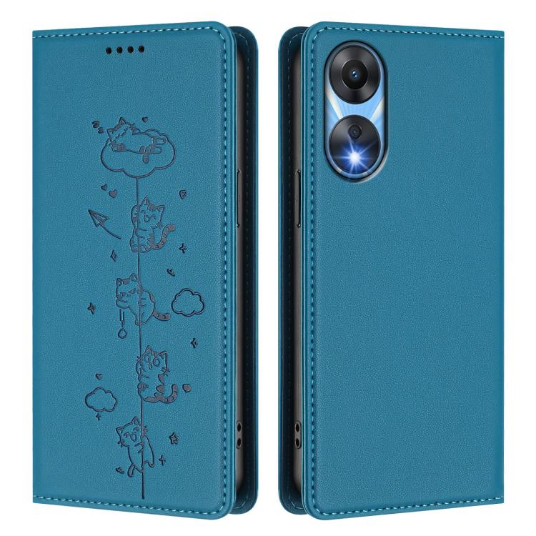 For OPPO A78 5G / A1x 5G Global Cute Cats Embossed Magnetic RFID Vegan Leather Phone Case