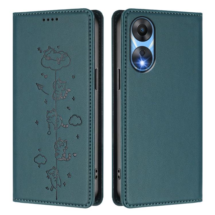For OPPO A78 5G / A1x 5G Global Cute Cats Embossed Magnetic RFID Vegan Leather Phone Case