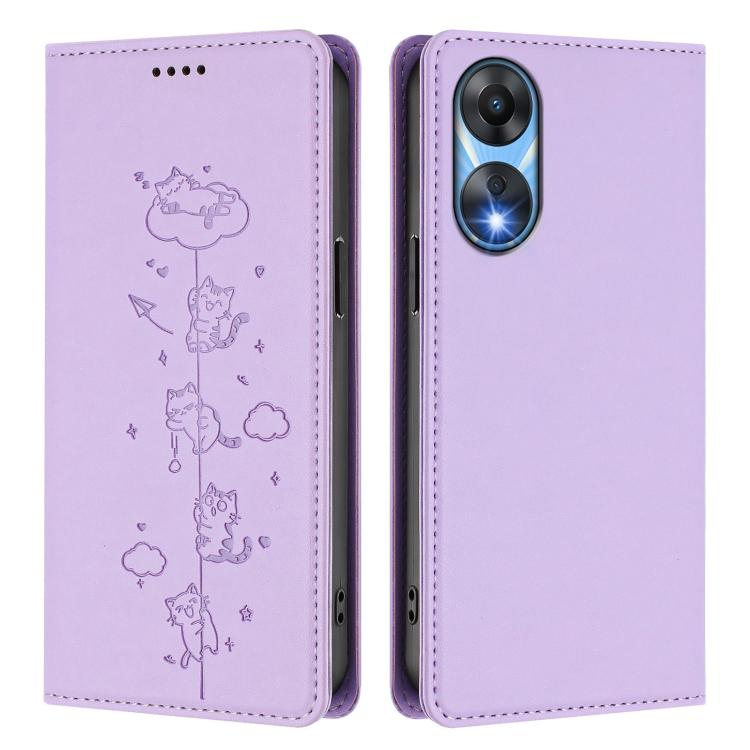 For OPPO A78 5G / A1x 5G Global Cute Cats Embossed Magnetic RFID Vegan Leather Phone Case