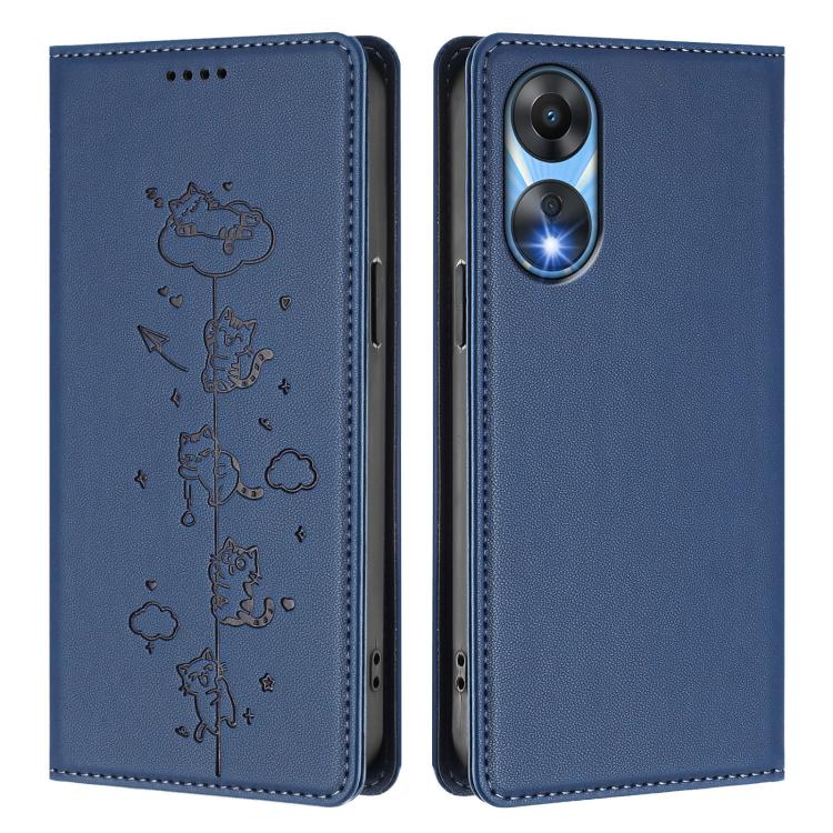 For OPPO A78 5G / A1x 5G Global Cute Cats Embossed Magnetic RFID Vegan Leather Phone Case