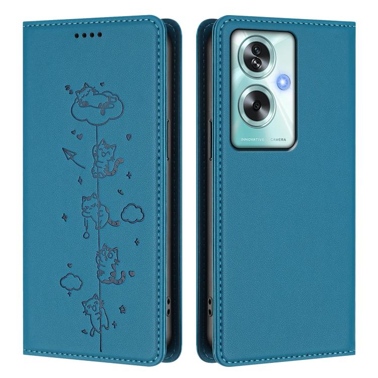 For OPPO A79 5G Global Cute Cats Embossed Magnetic RFID Vegan Leather Phone Case