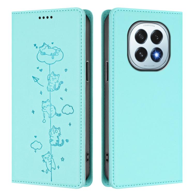 For OPPO F29 5G Global Cute Cats Embossed Magnetic RFID Vegan Leather Phone Case