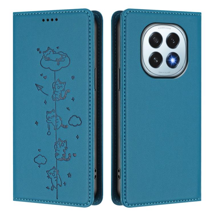 For OPPO F29 5G Global Cute Cats Embossed Magnetic RFID Vegan Leather Phone Case