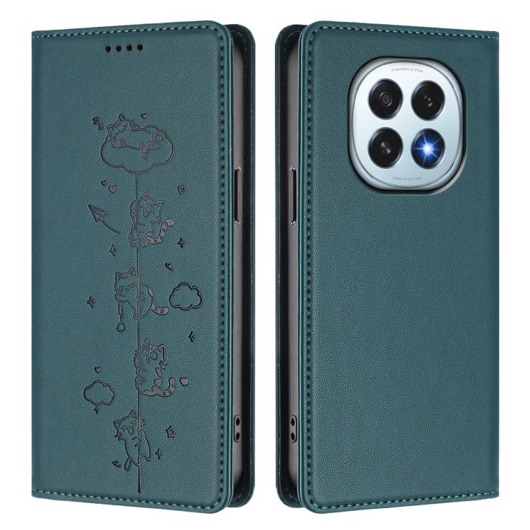 For OPPO F29 5G Global Cute Cats Embossed Magnetic RFID Vegan Leather Phone Case