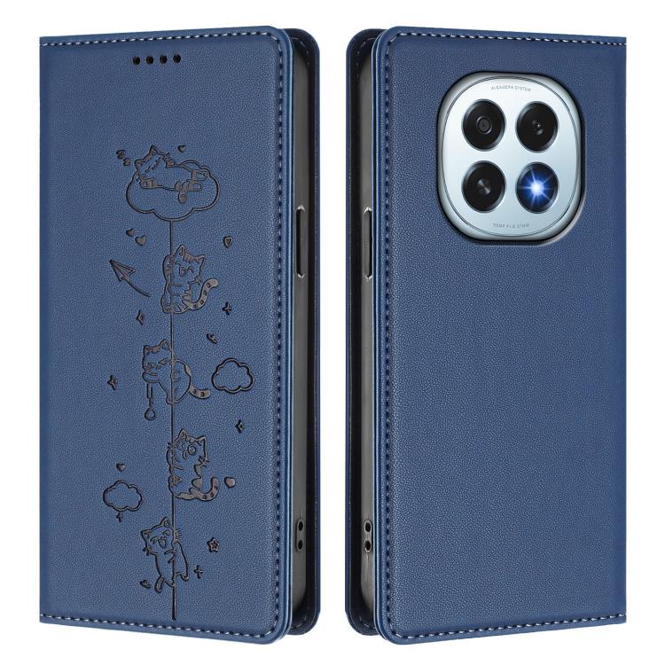 For OPPO F29 5G Global Cute Cats Embossed Magnetic RFID Vegan Leather Phone Case