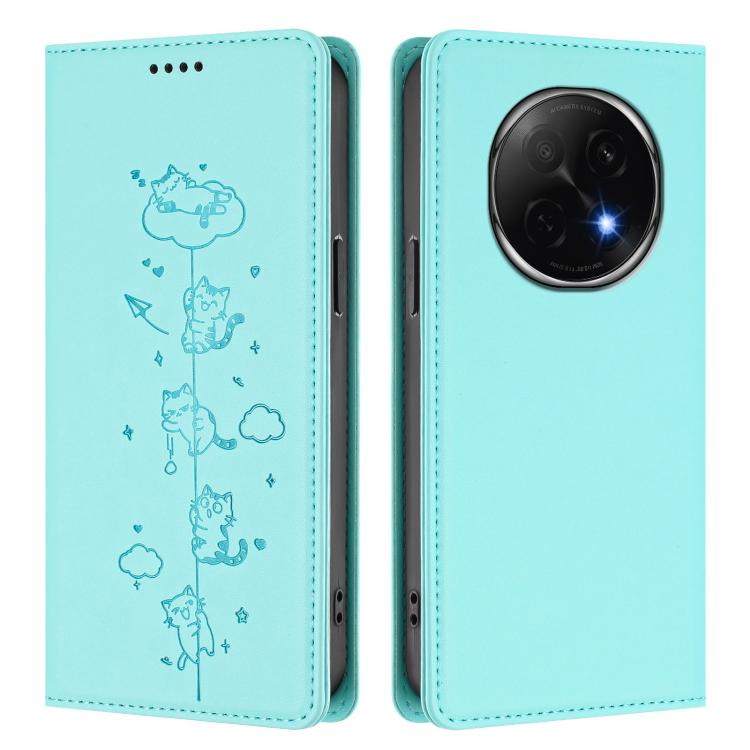 For OPPO F29 Pro 5G Global Cute Cats Embossed Magnetic RFID Vegan Leather Phone Case